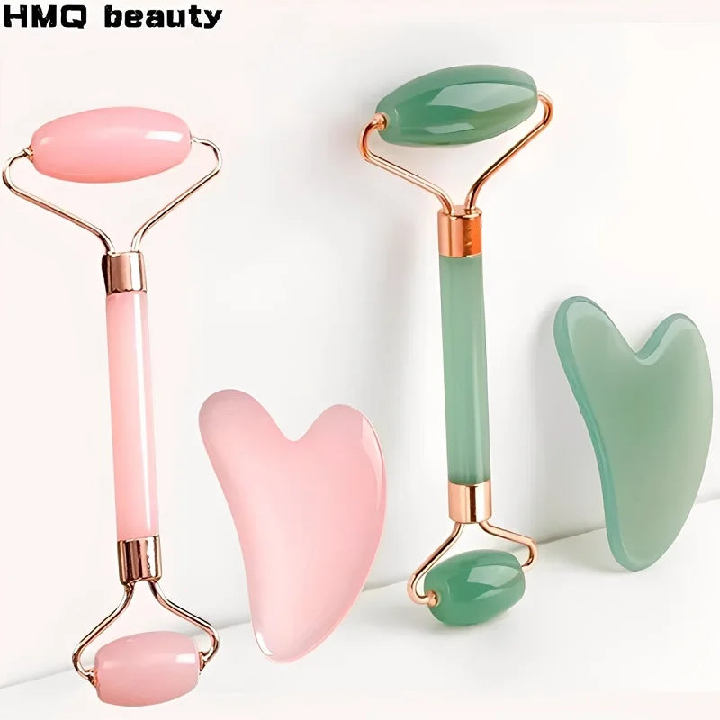 Heart-Shaped Gua Sha & Facial Roller Set – 2-Pc Skincare Kit Gua Sha Roller Set QXL