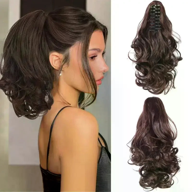 Claw Clip Ponytail Extension – 15" Curly Wavy Synthetic Hair Clip-In Hair Extension QXL