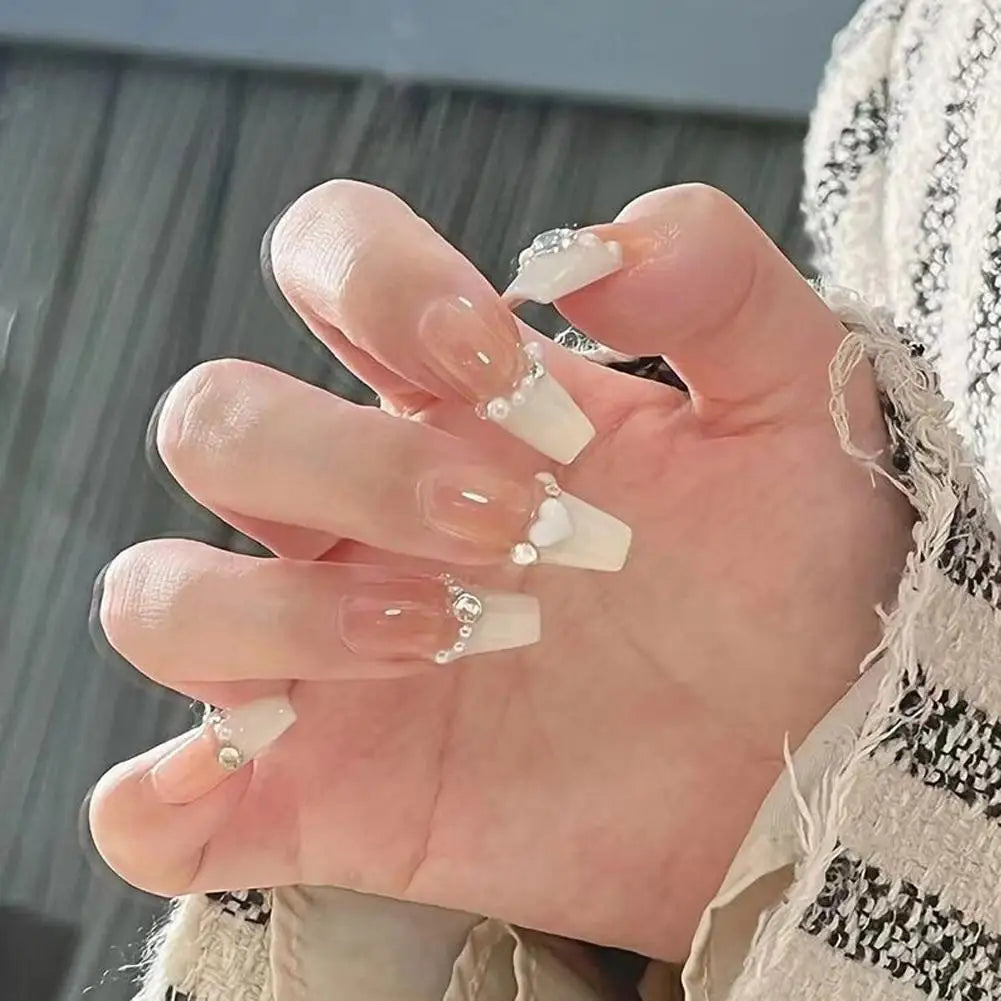 24-Pack Butterfly Pearl Press-On Nails | French Extended Tips Press-On Nail Tips QXL