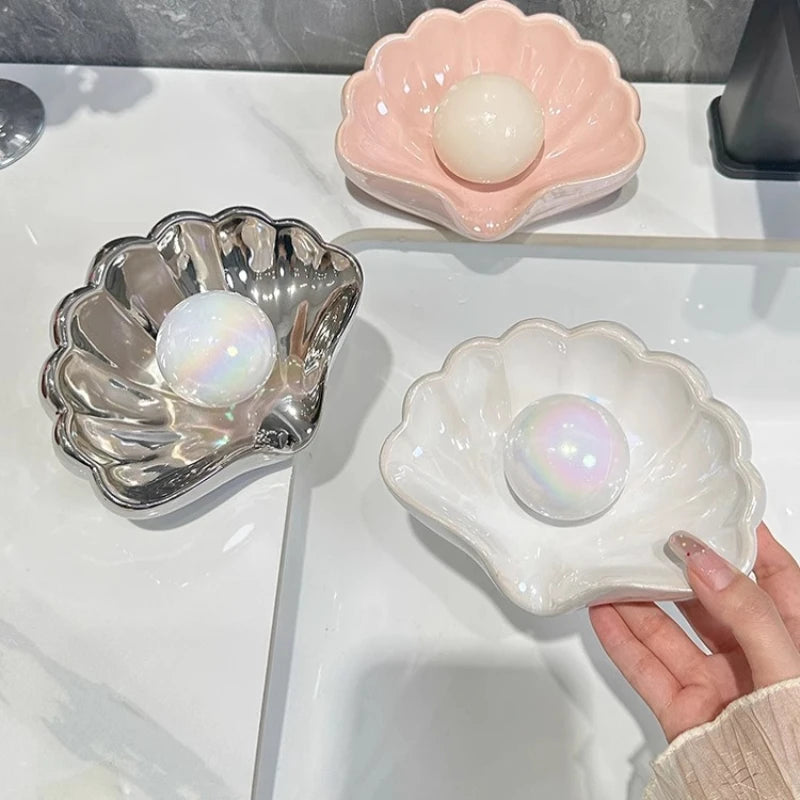 Shell Ceramic Soap Dish & Jewelry Tray | Bathroom Organizer Ceramic Soap Dish QXL