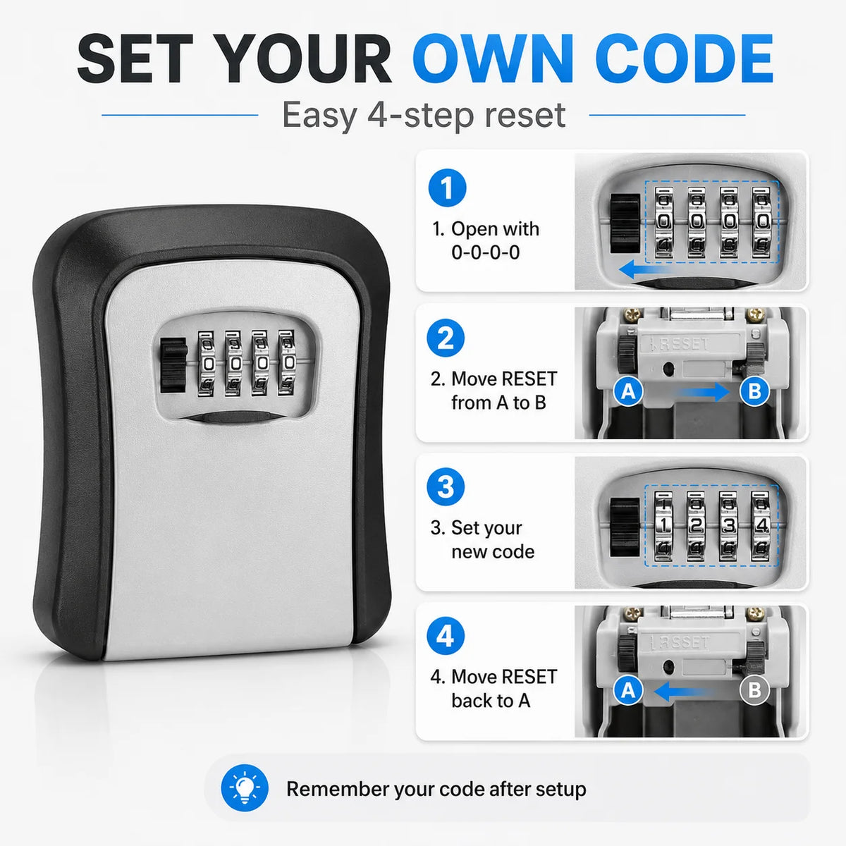 Wall Mounted 4-Digit Combination Key Lock Box | Outdoor Safe Key Lock Box QXL