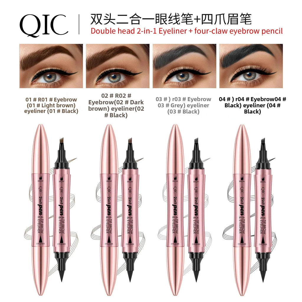 QIC 2-in-1 Waterproof Eyebrow Pen & Eyeliner 4-Fork Tip Eyebrow Pen & Eyeliner QXL