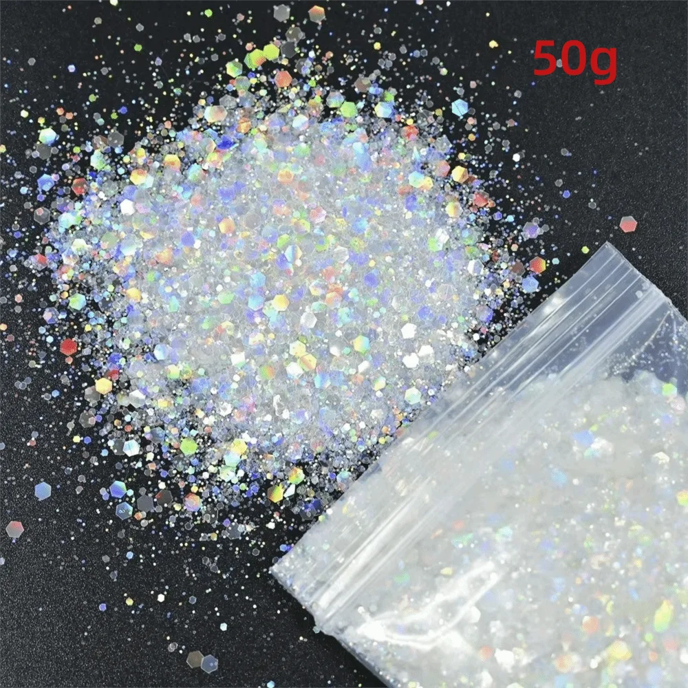 50g Holographic Hexagon Nail Glitter Sequins | PET Shimmer Powder Nail Glitter Sequins QXL