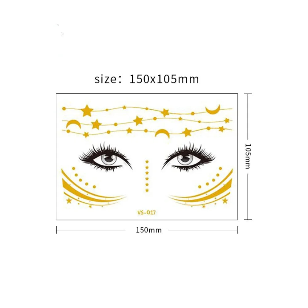 Golden Face Temporary Tattoo Sticker | Festival Eye Decal Temporary Face Tattoo QXL