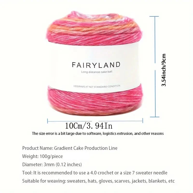 2-Pack Gradient Rainbow Cake Yarn | Soft Polyester Crochet Yarn Craft Knitting Yarn QXL
