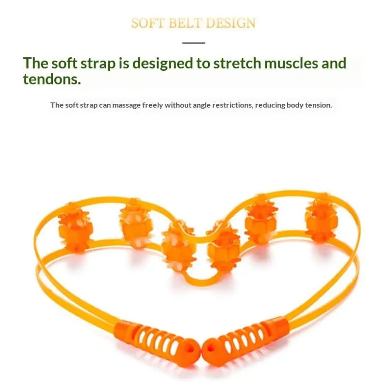 Pull-Back Roller Massager Strap | Portable Back & Neck Tool Handheld Massage Roller QXL
