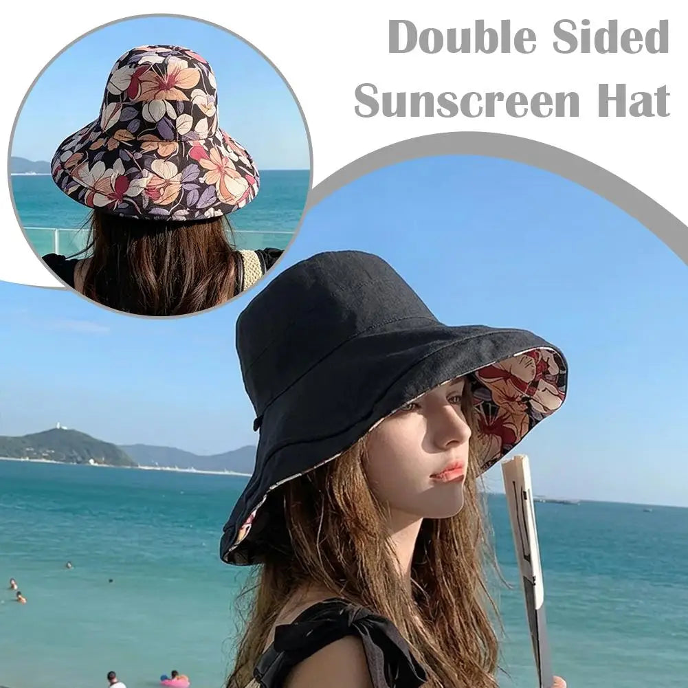 Women's Reversible Floral Bucket Hat | Wide Brim UV Sun Hat Wide Brim Sun Hat QXL