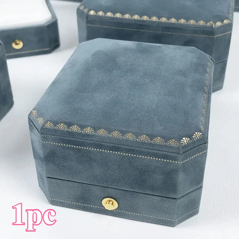 Octagonal Lake Blue Velvet Jewelry Gift Box | Earrings & Bracelet Jewelry Gift Box QXL Blue Pendant box1pc