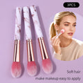 KOSSHOW 3-Pc Marble Makeup Brush Set – Blush, Powder & Contour Makeup Brush Set QXL Pink