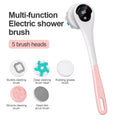 Electric Bath Brush 5 Heads IPX6 Waterproof Long Handle Scrubber Electric Bath Brush QXL Pink