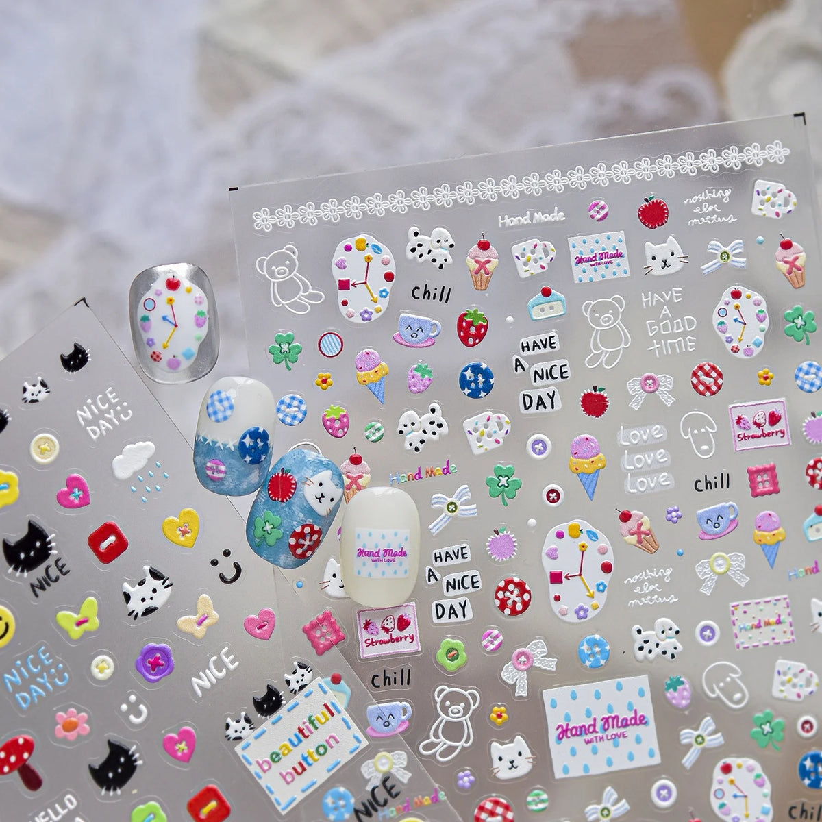 5D Nail Art Stickers – Bear, Clover & Retro Decals | NAILFYOU Nail Art Stickers QXL