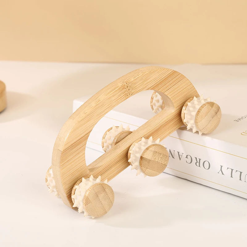 6-Wheel Wooden Massage Roller | Neck Back Leg Body Tool Wooden Massage Roller QXL