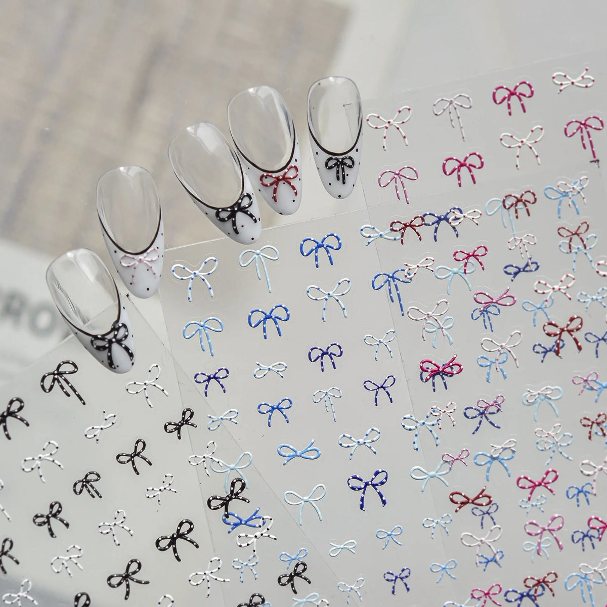 5D Embossed Bow Nail Stickers | French Ribbon DIY Nail Decals Nail Art Stickers QXL