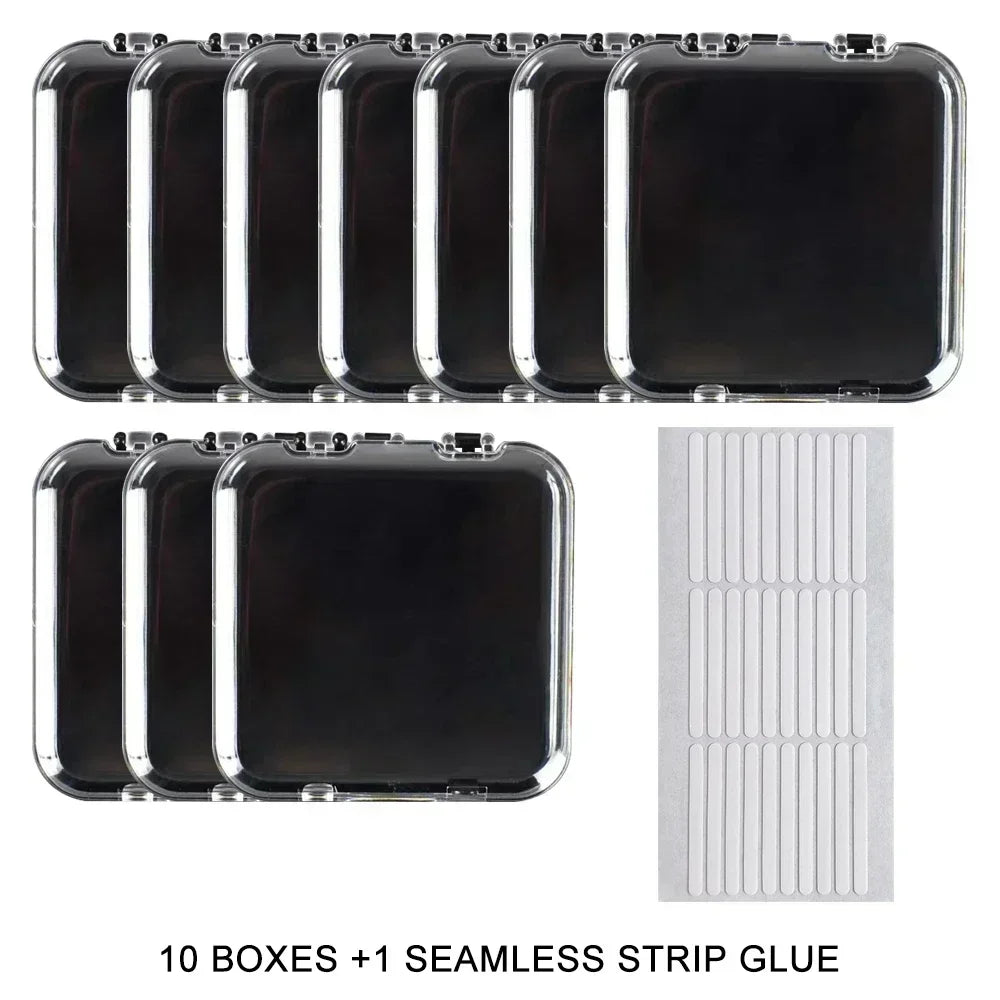 10-Pack Clear Acrylic Press-On Nail Storage Boxes + Adhesive Nail Storage Box QXL 10Pcs Black Set