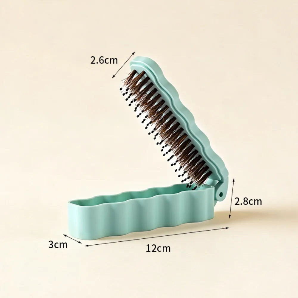 Foldable Boar Bristle Hair Brush – Anti-Static Travel Comb Foldable Hair Brush QXL Blue