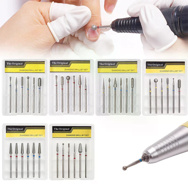 6-Piece Diamond Nail Drill Bits | Cone Tip Cuticle Set Nail Drill Bit Set QXL