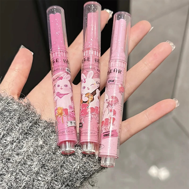 Gegebear Pink Bunny Solid Lip Gloss | Glossy & Hydrating Solid Lip Gloss QXL