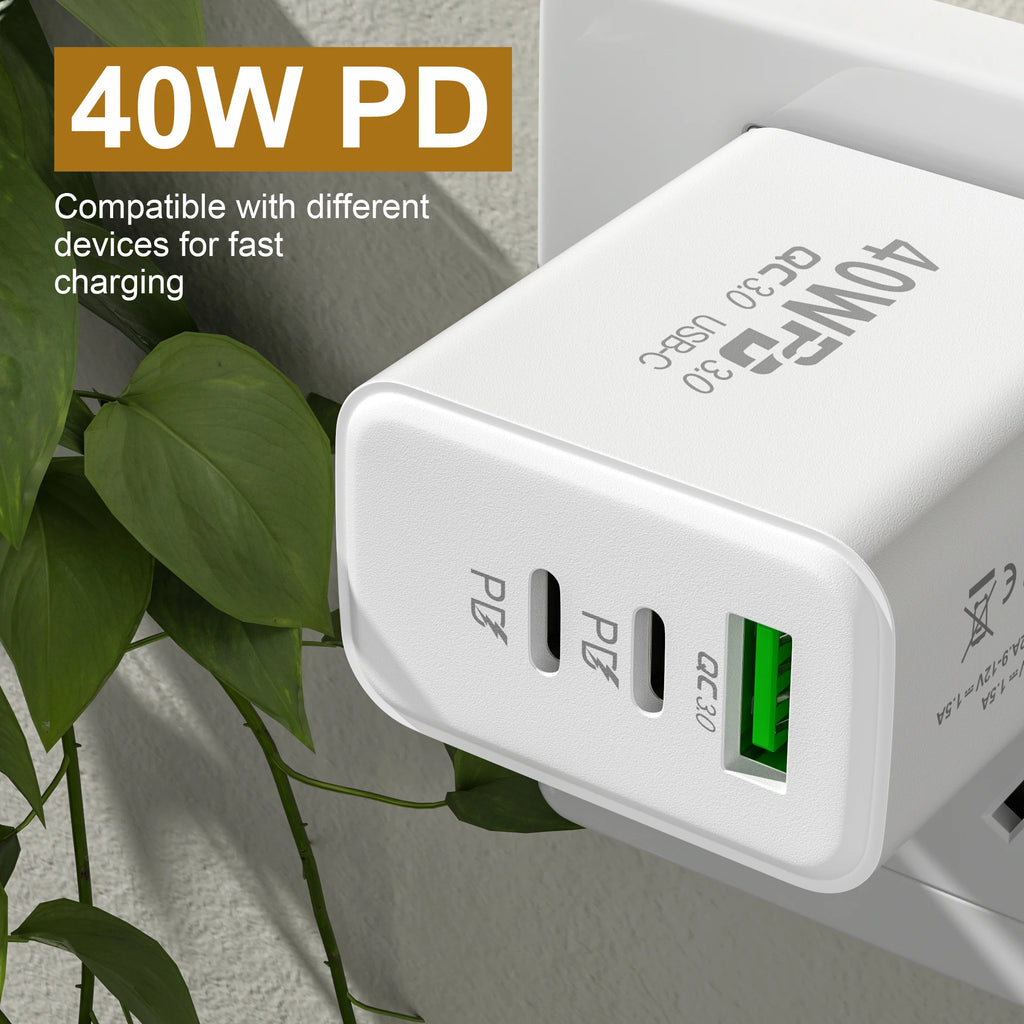 60W USB-C 3-Port Fast Wall Charger QC 3.0 | EU/US/UK Plug USB Wall Charger QXL