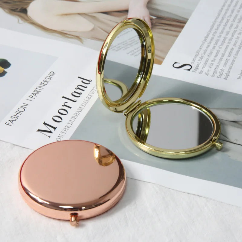 Double-Sided Folding Pocket Mirror | Rose Gold Round Mini Pocket Makeup Mirror QXL