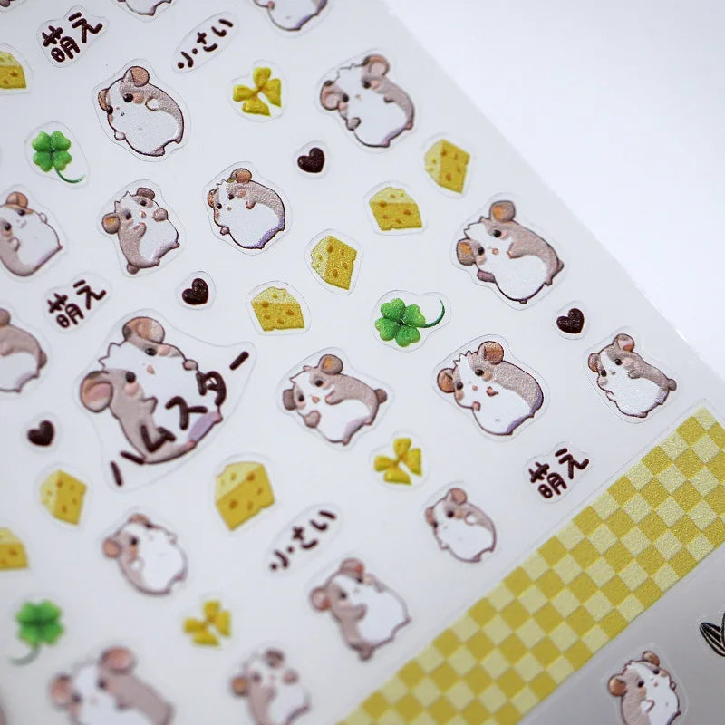 5D Kawaii Hamster Nail Art Stickers | Embossed Cartoon Decals Nail Art Stickers QXL