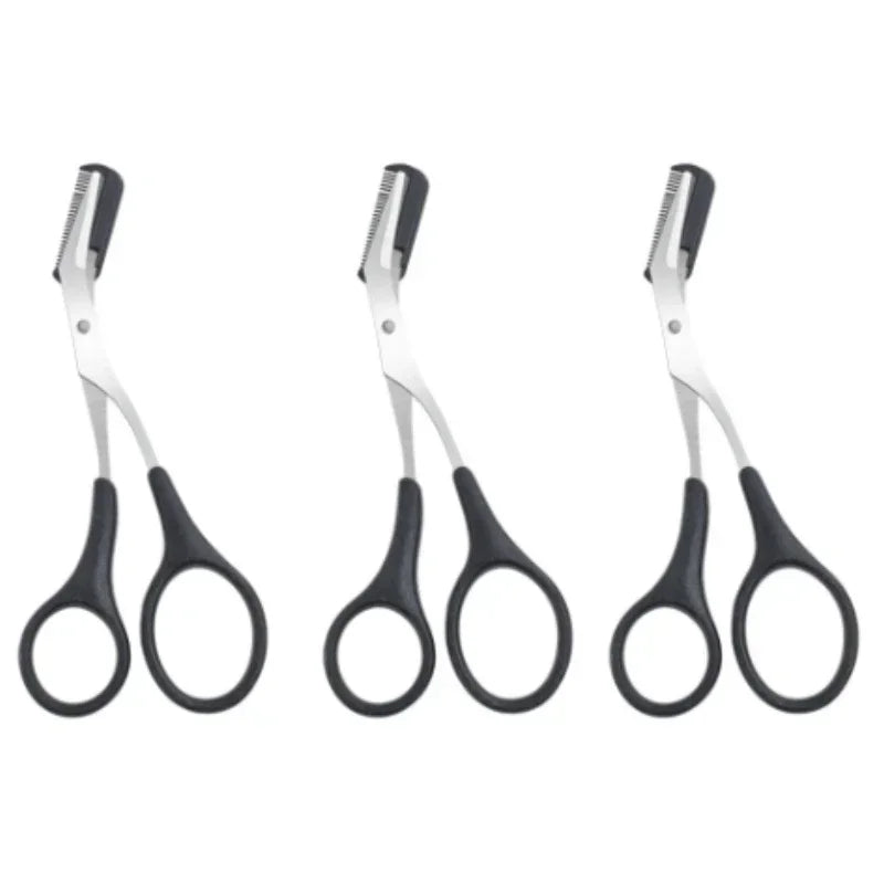 Vvocci Stainless Steel Eyebrow Scissors with Comb Trimmer Eyebrow Scissors QXL M27 3Pcs Black