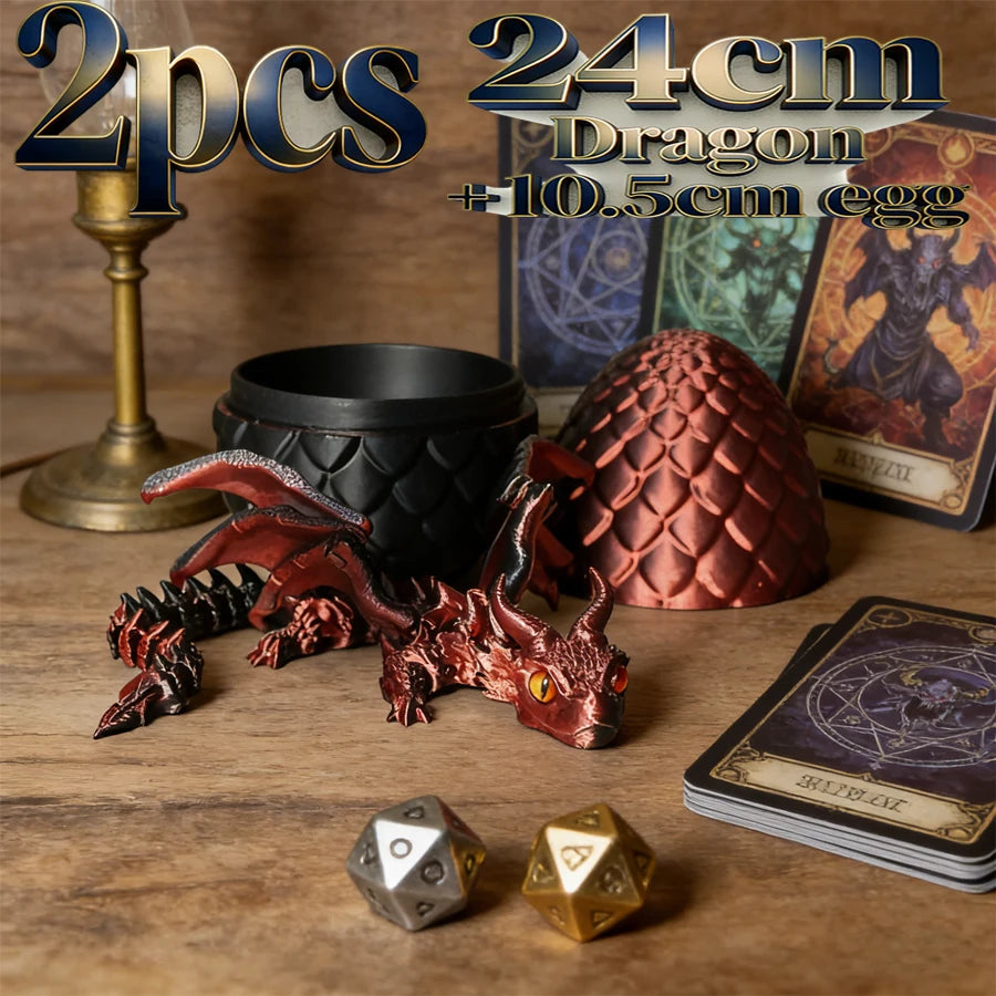 3D Printed Dragon Statue Set | Flexible Wings & Dragon Egg Fantasy Dragon Figurine QXL