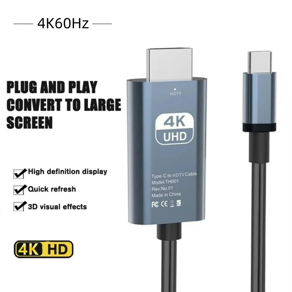 4K 60Hz USB-C to HDMI Cable 2M Braided | MacBook Samsung USB-C HDMI Cable QXL