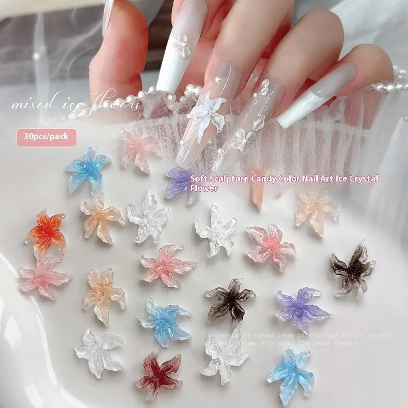 30-Pack 3D Lily Flower Nail Art Charms | Resin DIY Décor Nail Art Charms QXL