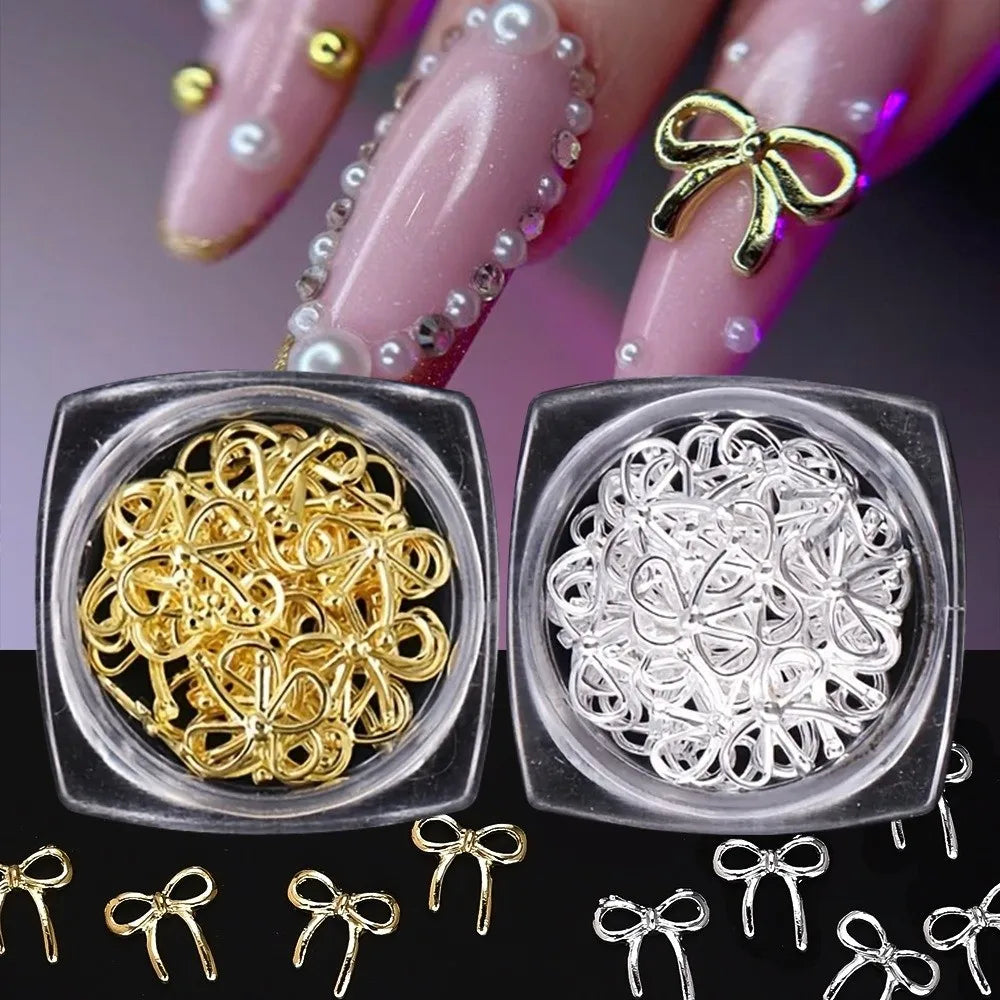 3D Metal Bowknot Nail Charms | Gold & Silver Alloy Art Decor Nail Art Charm QXL
