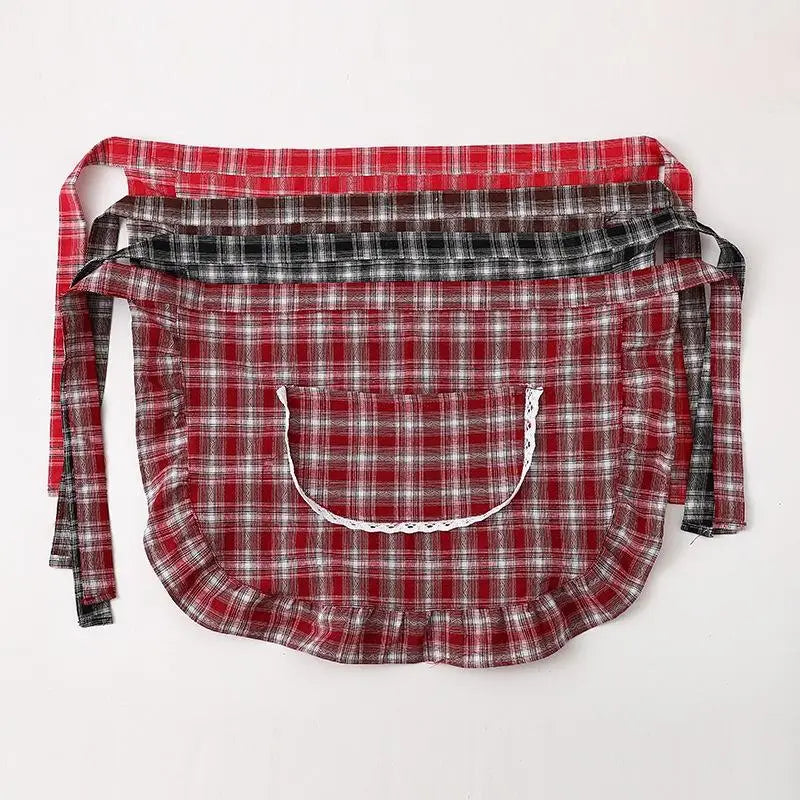Cotton Square Check Half Waist Apron | Stain Resistant Kitchen Apron QXL