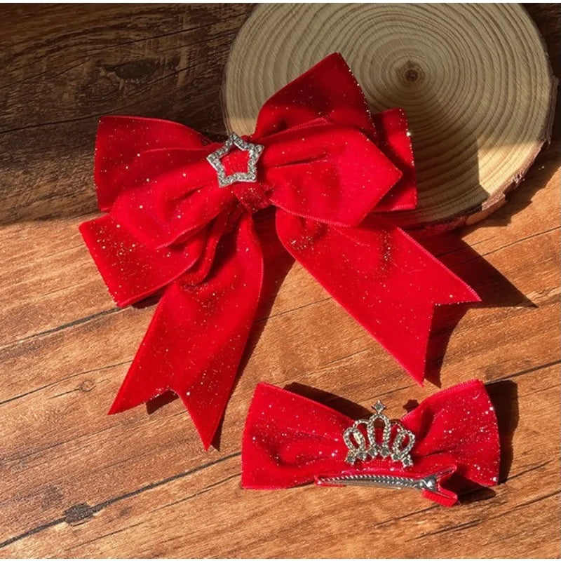 Red Gold Bow Hair Clip | Christmas Holiday Hair Accessory Bow Hair Clip QXL