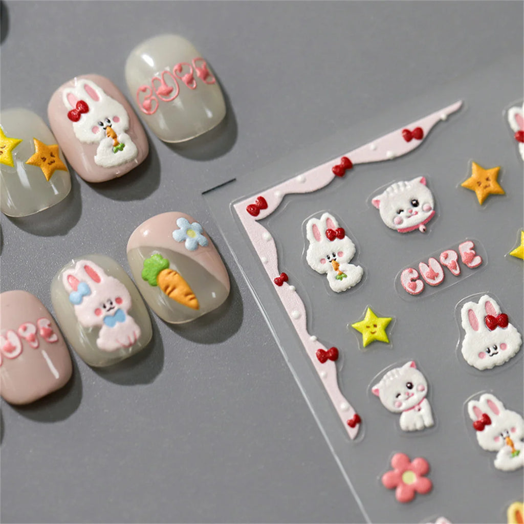 5D Kawaii Rabbit Nail Art Stickers | Cartoon Animal Decals Nail Art Stickers QXL