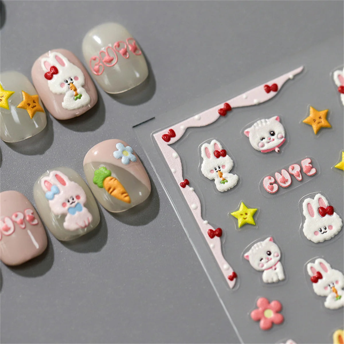 5D Kawaii Rabbit Nail Art Stickers | Cartoon Animal Decals Nail Art Stickers QXL
