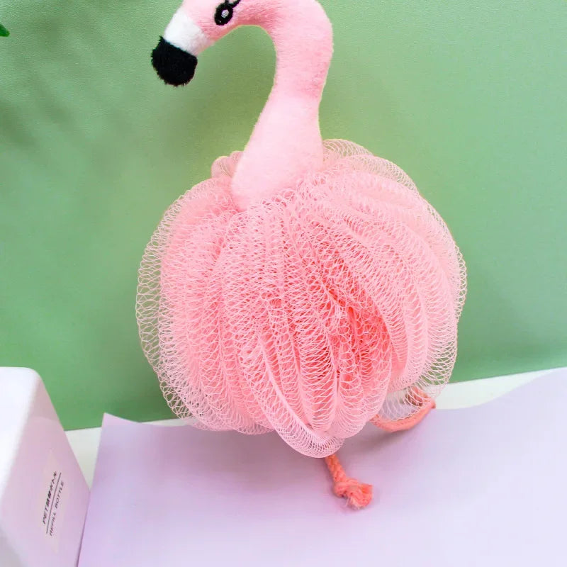 Flamingo Bath Sponge Foaming Mesh Ball | Soft Body Scrubber Bath Sponge Scrubber QXL