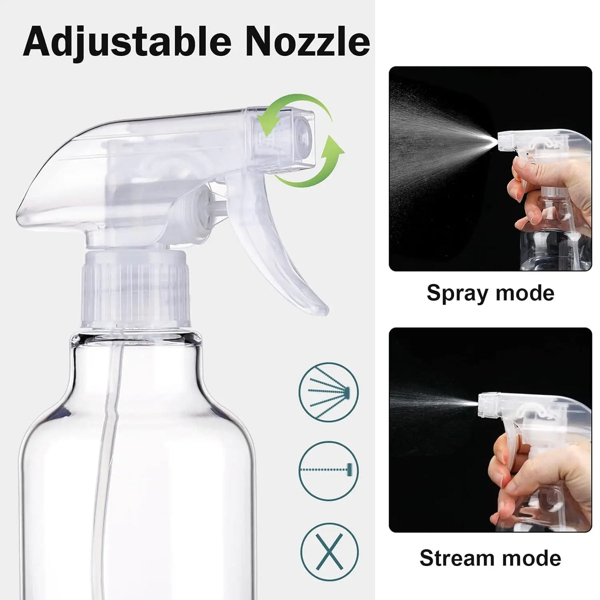 2-Pack Empty Spray Bottles 500ml | Mist & Stream Nozzle Refillable Spray Bottle QXL