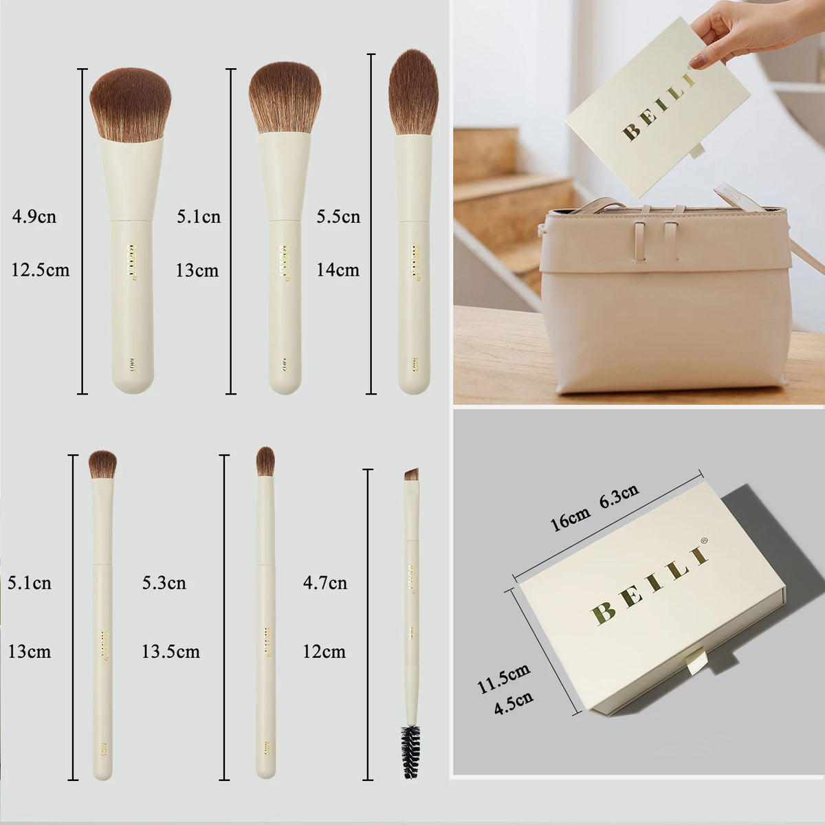 BEILI 10-Pc Mini Travel Makeup Brush Set | Synthetic Bristles Travel Makeup Brush Set QXL