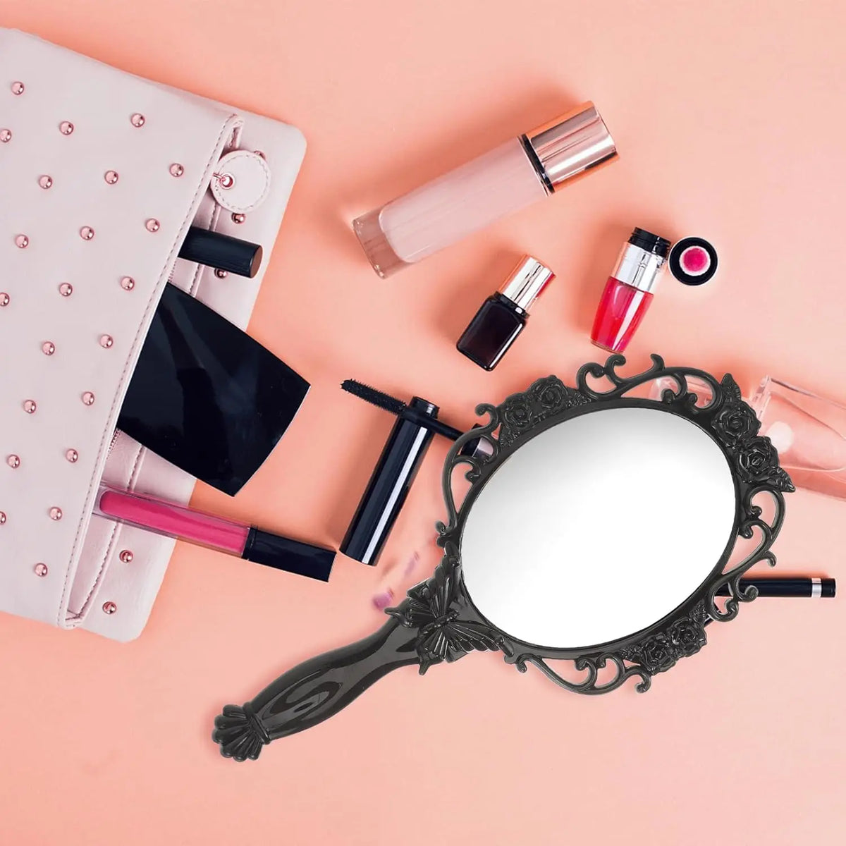Retro Folding Makeup Mirror | Floral Handheld Travel Mirror Folding Makeup Mirror QXL