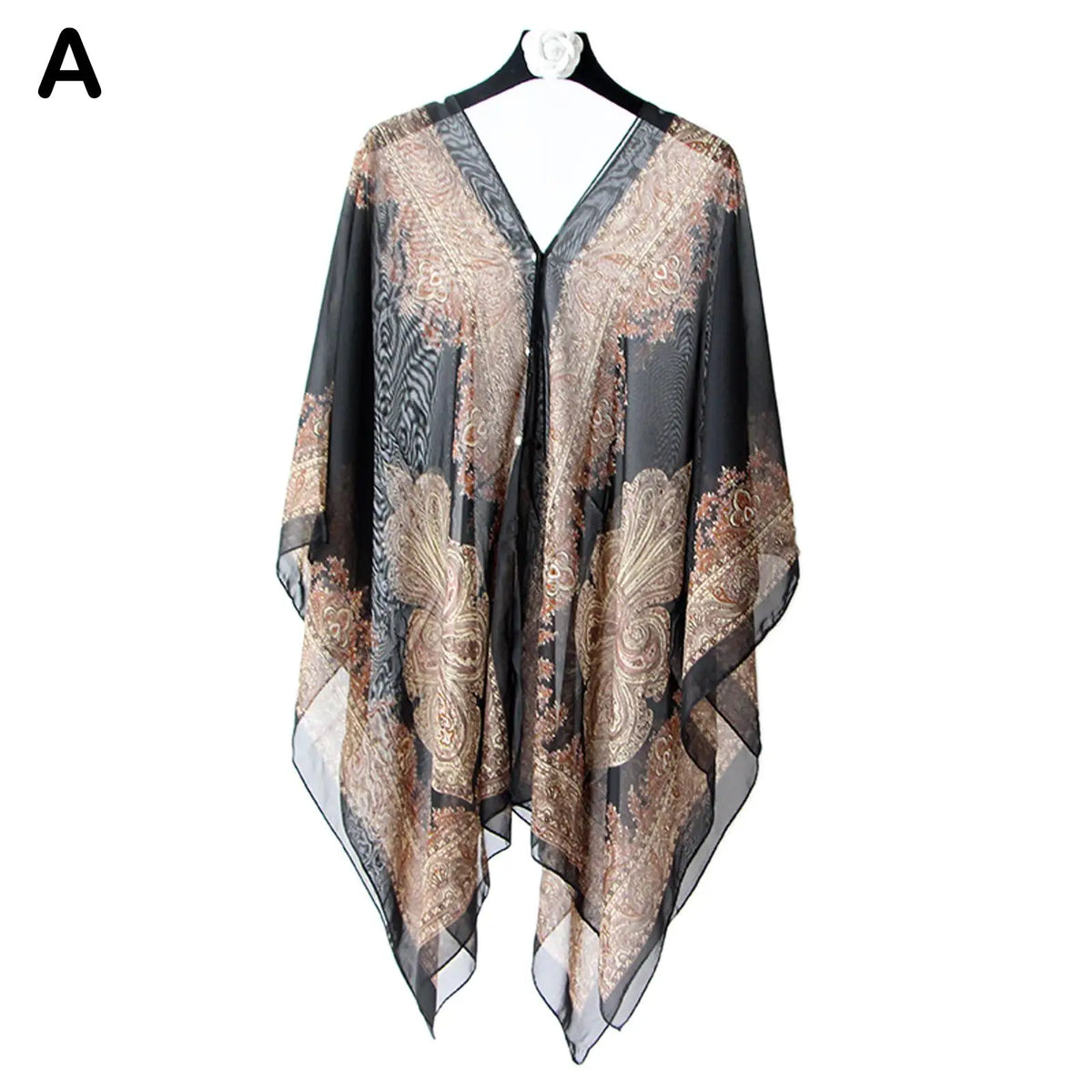 Women's Chiffon Beach Shawl & Bikini Cover Up | Boho Floral Beach Cover Up QXL Black