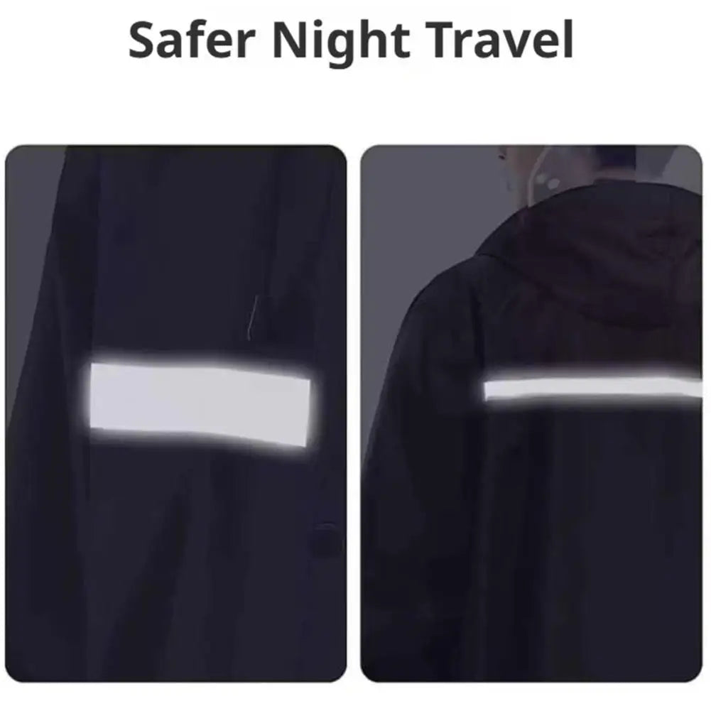 Long Waterproof Raincoat | Reflective Hooded Cycling Poncho Waterproof Raincoat QXL