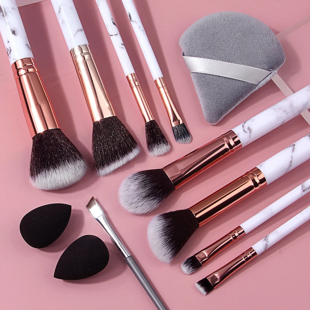 KOSSHOW 12-Pc Makeup Brush Kit with Sponge | Face & Eye Set Makeup Brush Set QXL
