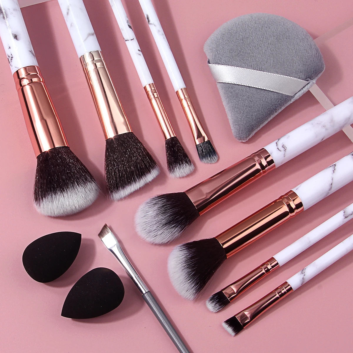 KOSSHOW 12-Pc Makeup Brush Kit with Sponge | Face & Eye Set Makeup Brush Set QXL