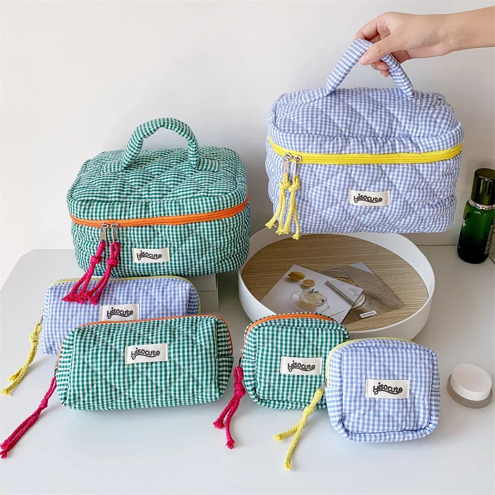 Plaid Makeup Bag Set | Large Capacity Travel Cosmetic Organizer Cosmetic Travel Bag QXL
