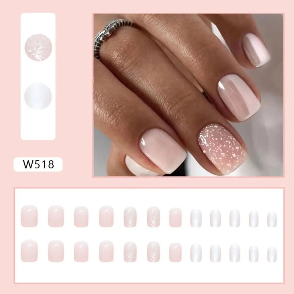 French Pink Short False Nails – 24-Pc Full Cover Round Tips Press-On False Nails QXL