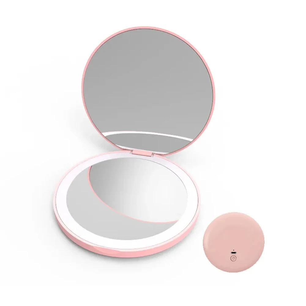 Pocket LED Makeup Mirror | Portable 2X Magnifying Compact Lighted Makeup Mirror QXL