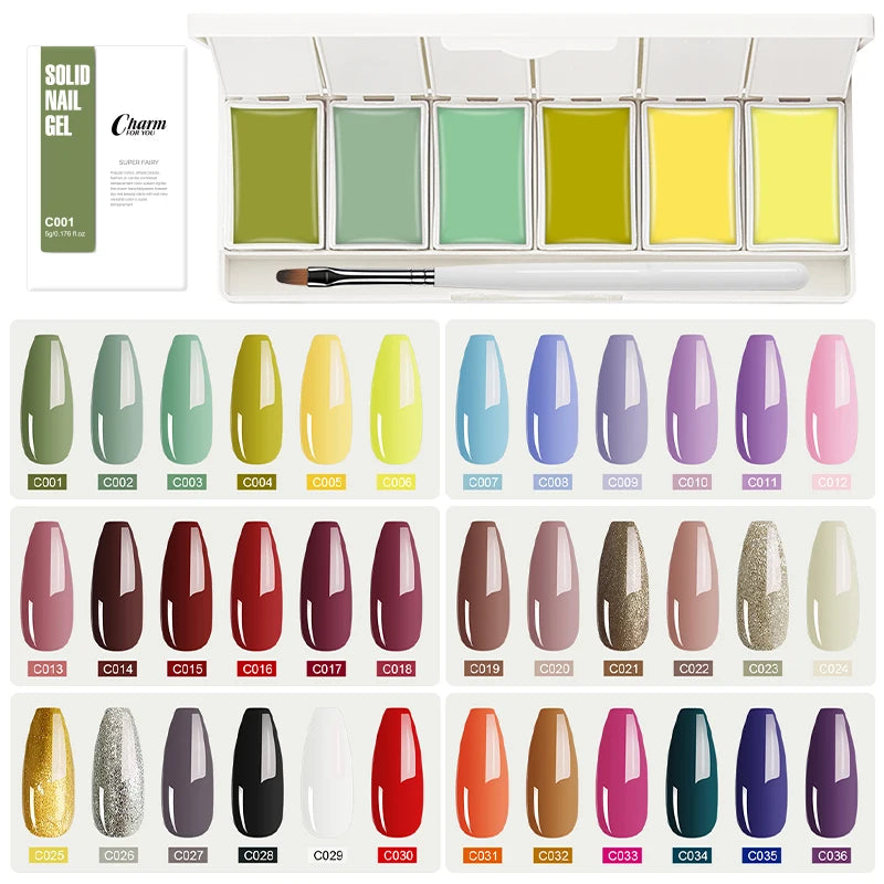 VERONNI 6-Color Solid Cream Gel Nail Polish Palette Kit Solid Gel Nail Polish QXL
