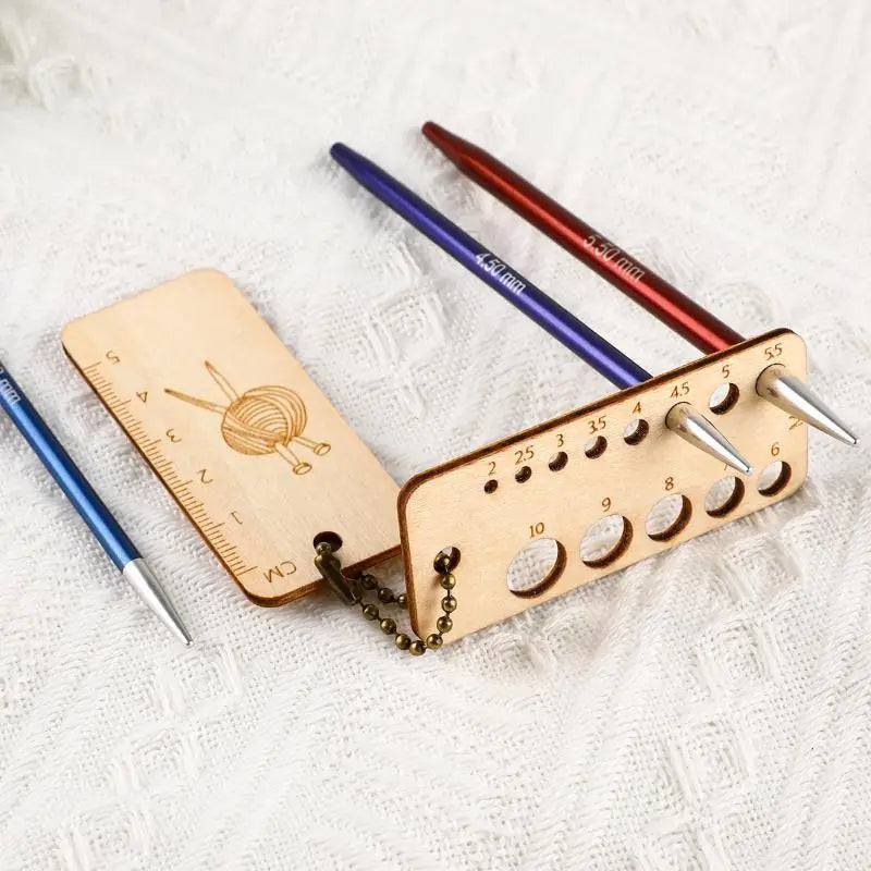 Wooden Knitting Ruler Gauge & Locking Stitch Markers Set Knitting Stitch Markers QXL