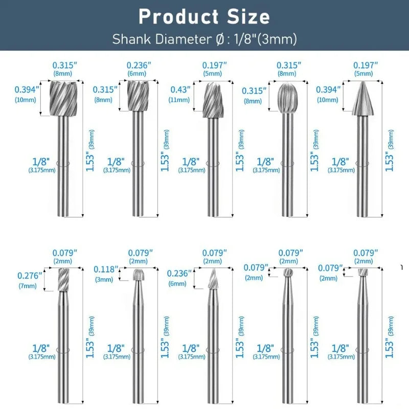 10-Pc HSS Rotary File Set | Engraving & Milling Cutters Rotary File Set QXL