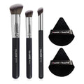 MAANGE 5-Pc Makeup Brush & Triangle Powder Puff Set Makeup Brush Set QXL Black Silver