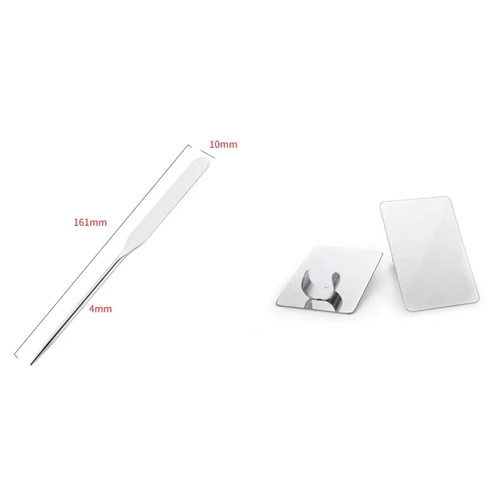 Stainless Steel Makeup Palette Tray & Mixing Spatula Set 2Pc Makeup Mixing Tool QXL ACE820