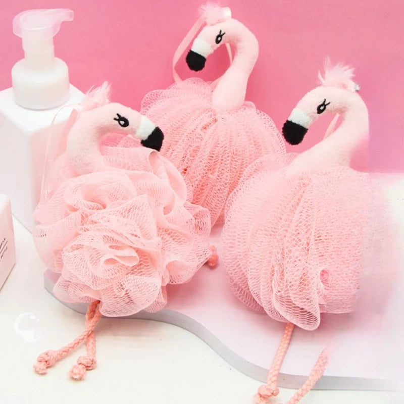 Flamingo Bath Sponge Foaming Mesh Ball | Soft Body Scrubber Bath Sponge Scrubber QXL